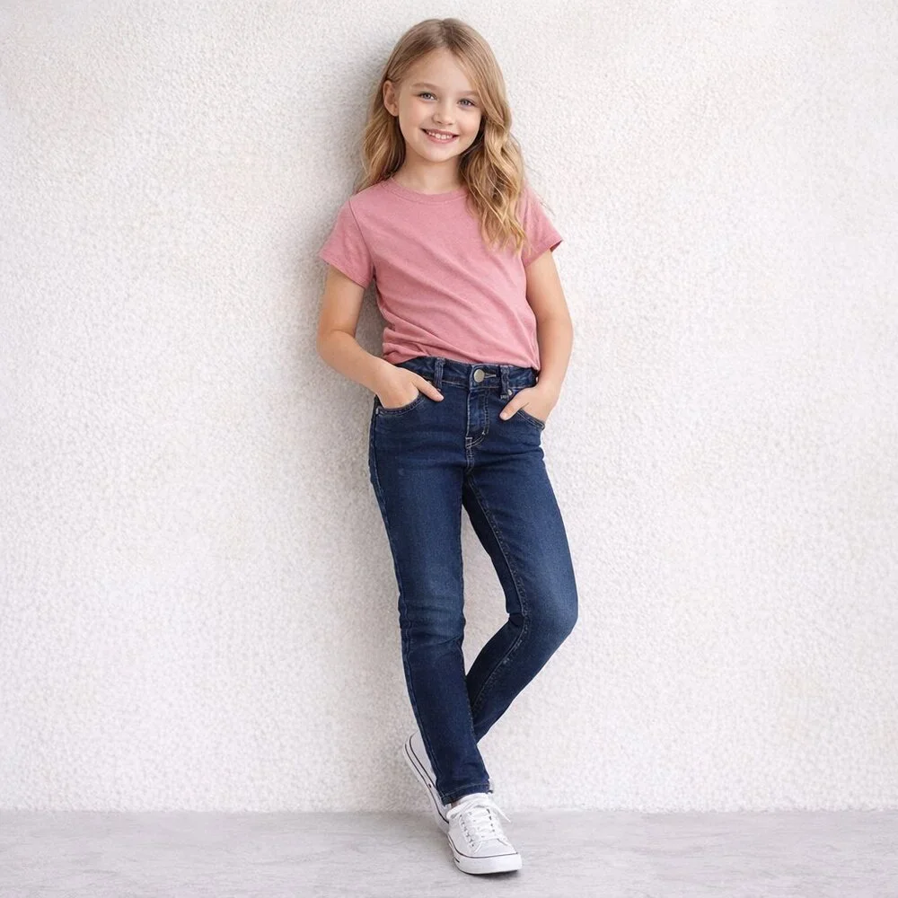 Justice Girls Premium Denim Jeans Straight Leg Snap Closure Dark Wash Blue 8R